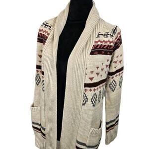 Aztec Boho Knit Open Cardigan Sweater XS Tribal Beige Pink Gray Pink Republic